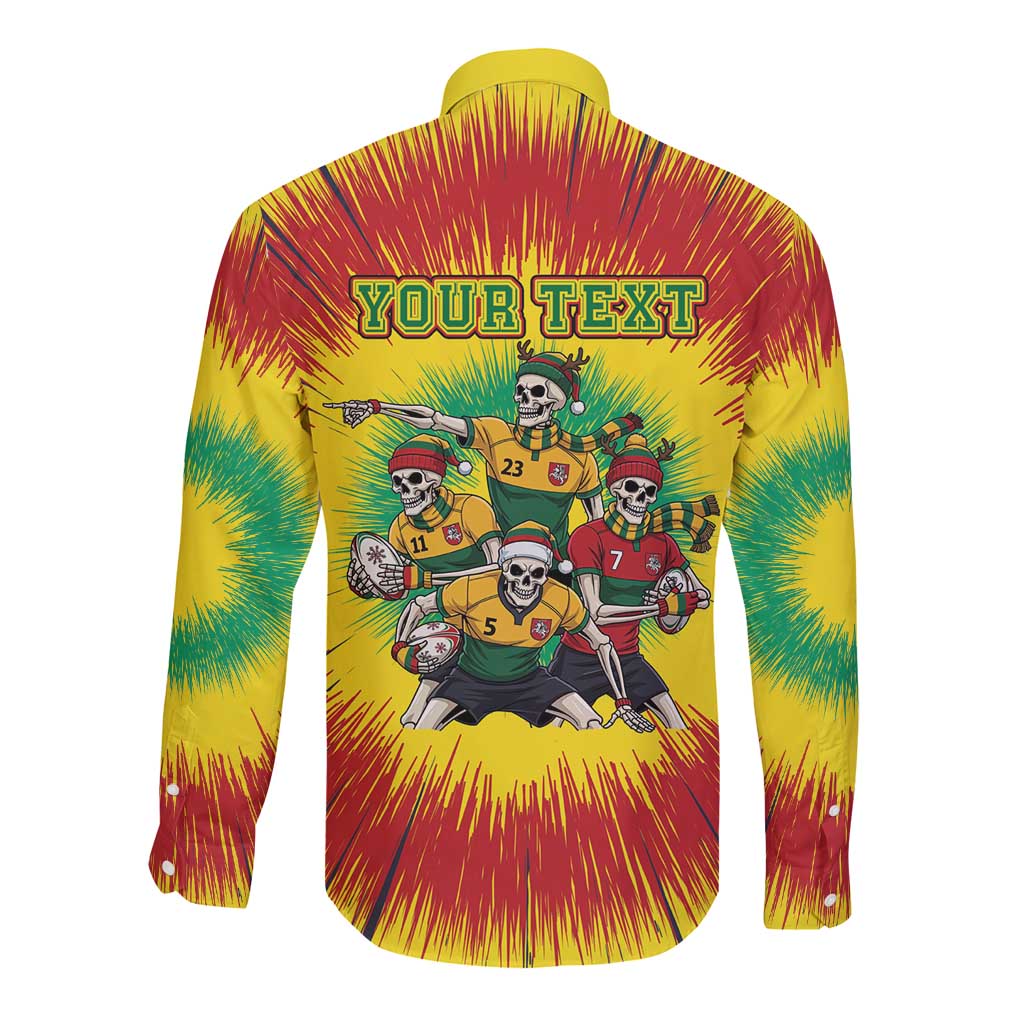 Personalized Lithuania Christmas Long Sleeve Button Shirt Skeleton Rugby Tie Dye Vintage - Wonder Print Shop