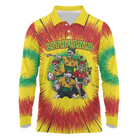 Personalized Lithuania Christmas Long Sleeve Polo Shirt Skeleton Rugby Tie Dye Vintage - Wonder Print Shop