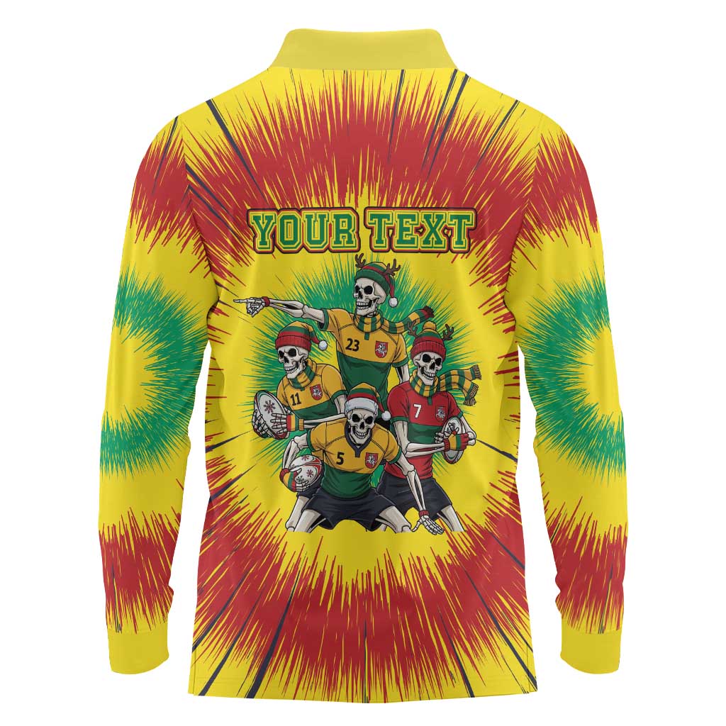 Personalized Lithuania Christmas Long Sleeve Polo Shirt Skeleton Rugby Tie Dye Vintage - Wonder Print Shop