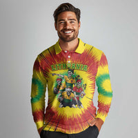 Personalized Lithuania Christmas Long Sleeve Polo Shirt Skeleton Rugby Tie Dye Vintage - Wonder Print Shop