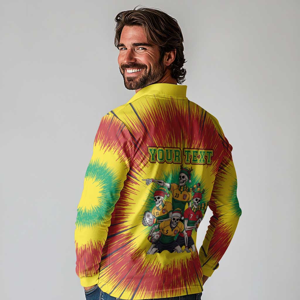 Personalized Lithuania Christmas Long Sleeve Polo Shirt Skeleton Rugby Tie Dye Vintage - Wonder Print Shop