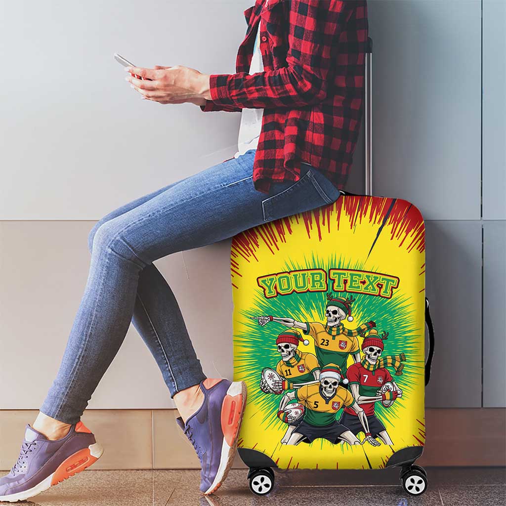 Personalized Lithuania Christmas Luggage Cover Skeleton Rugby Tie Dye Vintage - Wonder Print Shop
