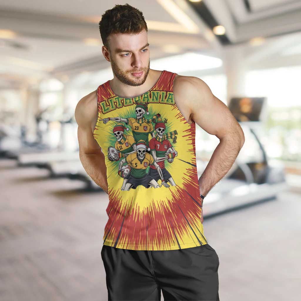 Personalized Lithuania Christmas Men Tank Top Skeleton Rugby Tie Dye Vintage - Wonder Print Shop