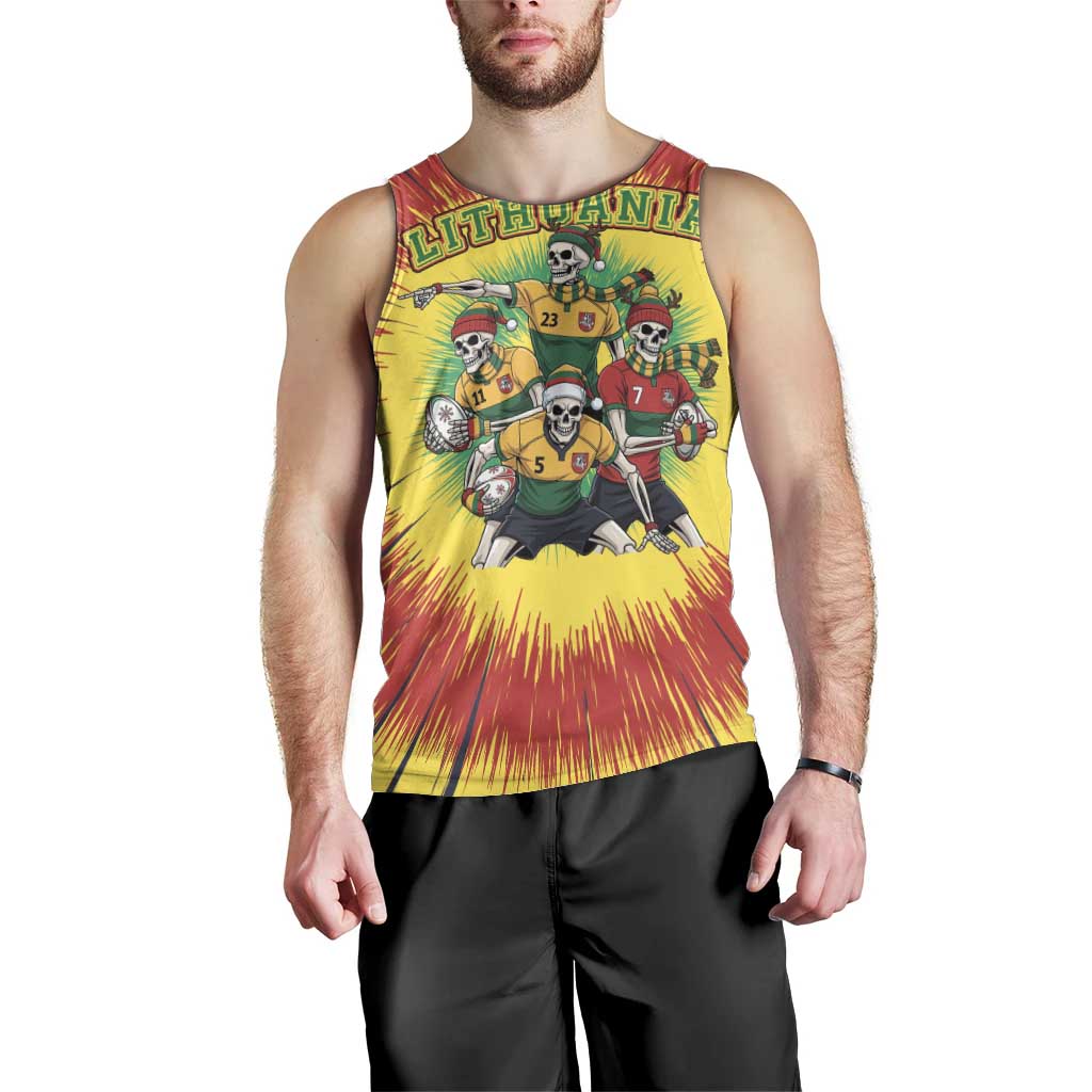Personalized Lithuania Christmas Men Tank Top Skeleton Rugby Tie Dye Vintage - Wonder Print Shop