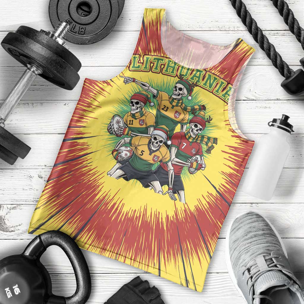 Personalized Lithuania Christmas Men Tank Top Skeleton Rugby Tie Dye Vintage - Wonder Print Shop