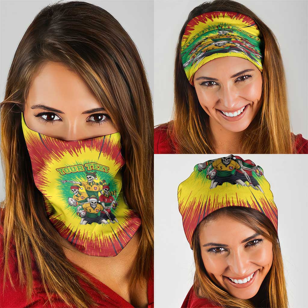 Personalized Lithuania Christmas Neck Gaiter Skeleton Rugby Tie Dye Vintage - Wonder Print Shop