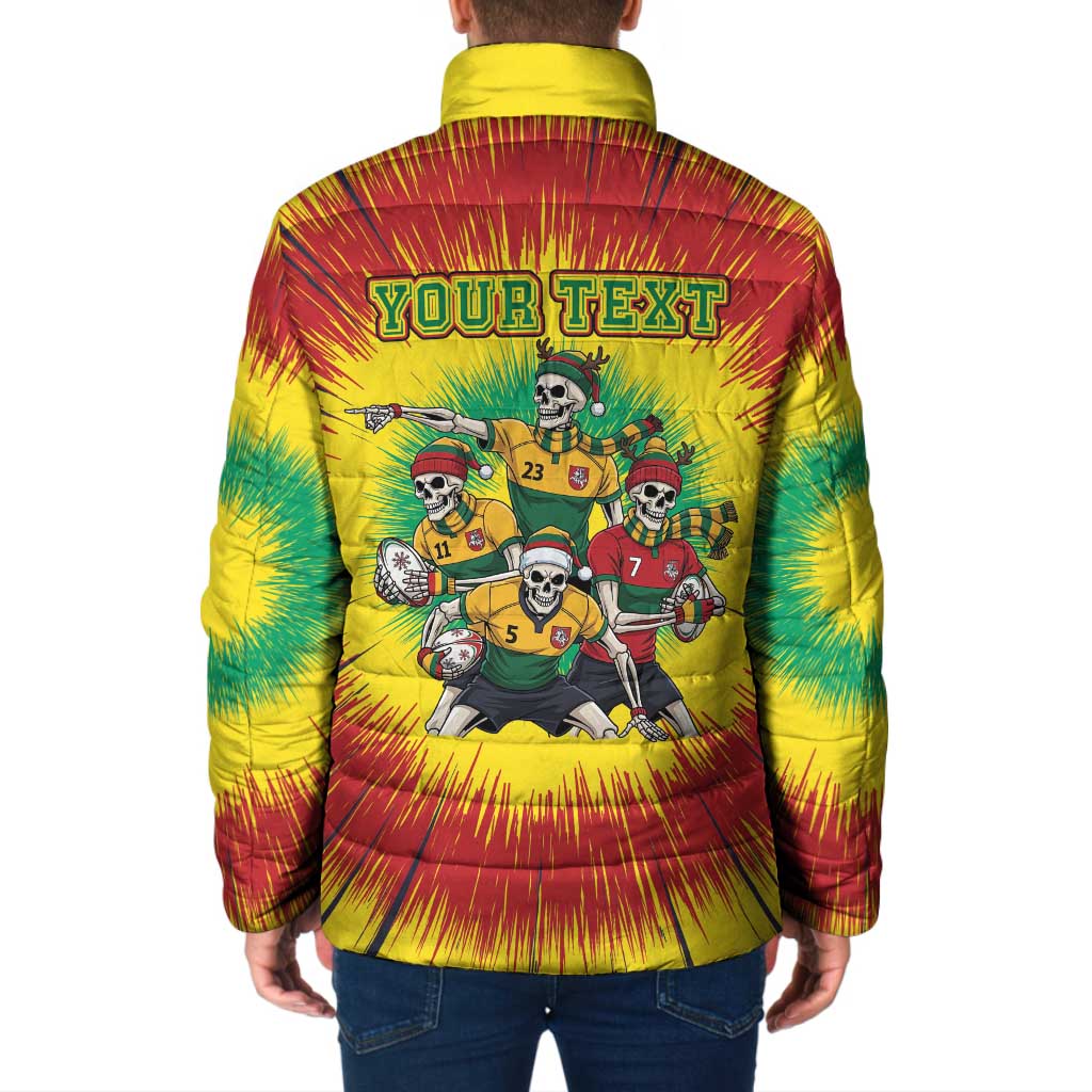 Personalized Lithuania Christmas Padded Jacket Skeleton Rugby Tie Dye Vintage - Wonder Print Shop