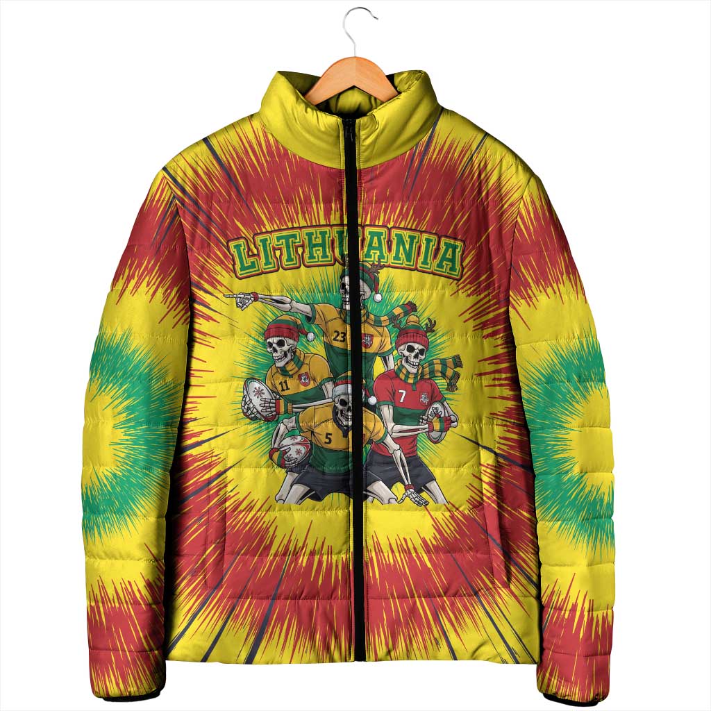 Personalized Lithuania Christmas Padded Jacket Skeleton Rugby Tie Dye Vintage - Wonder Print Shop