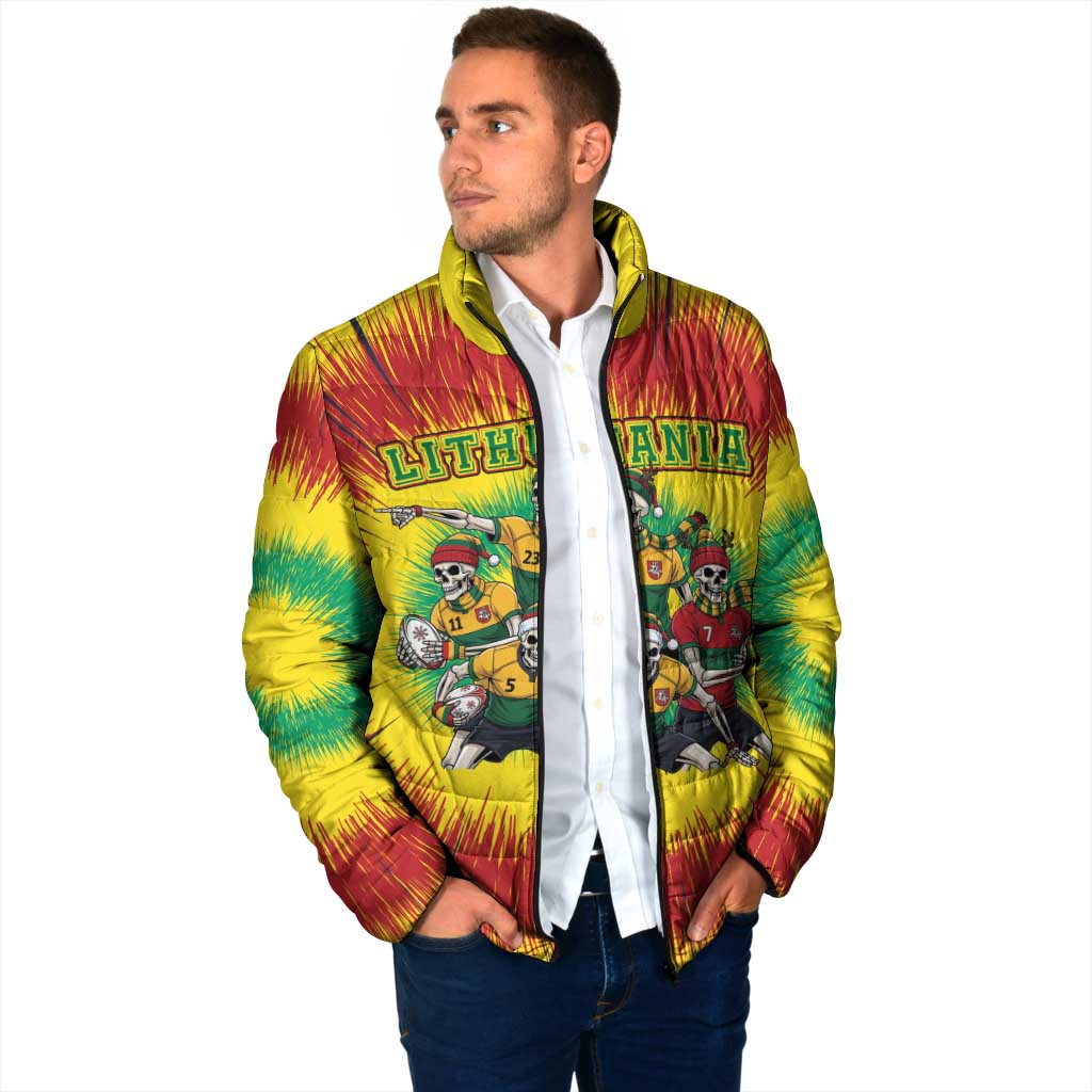 Personalized Lithuania Christmas Padded Jacket Skeleton Rugby Tie Dye Vintage - Wonder Print Shop