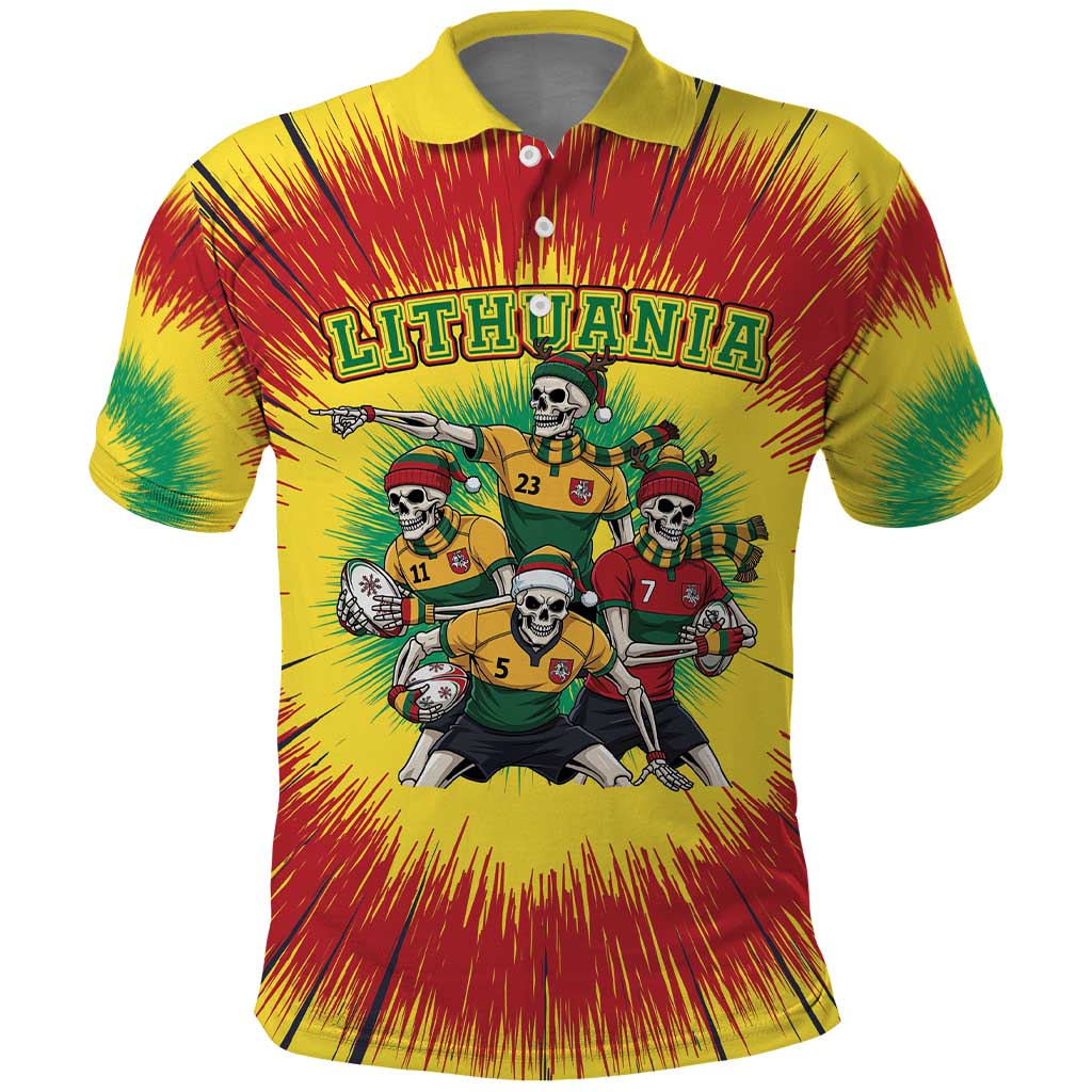 Personalized Lithuania Christmas Polo Shirt Skeleton Rugby Tie Dye Vintage - Wonder Print Shop