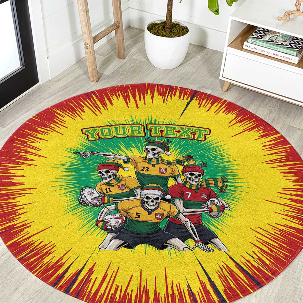 Personalized Lithuania Christmas Round Carpet Skeleton Rugby Tie Dye Vintage - Wonder Print Shop