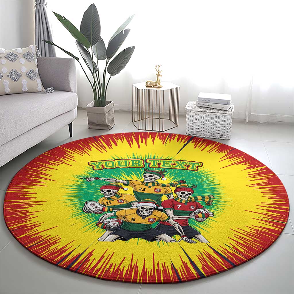 Personalized Lithuania Christmas Round Carpet Skeleton Rugby Tie Dye Vintage - Wonder Print Shop