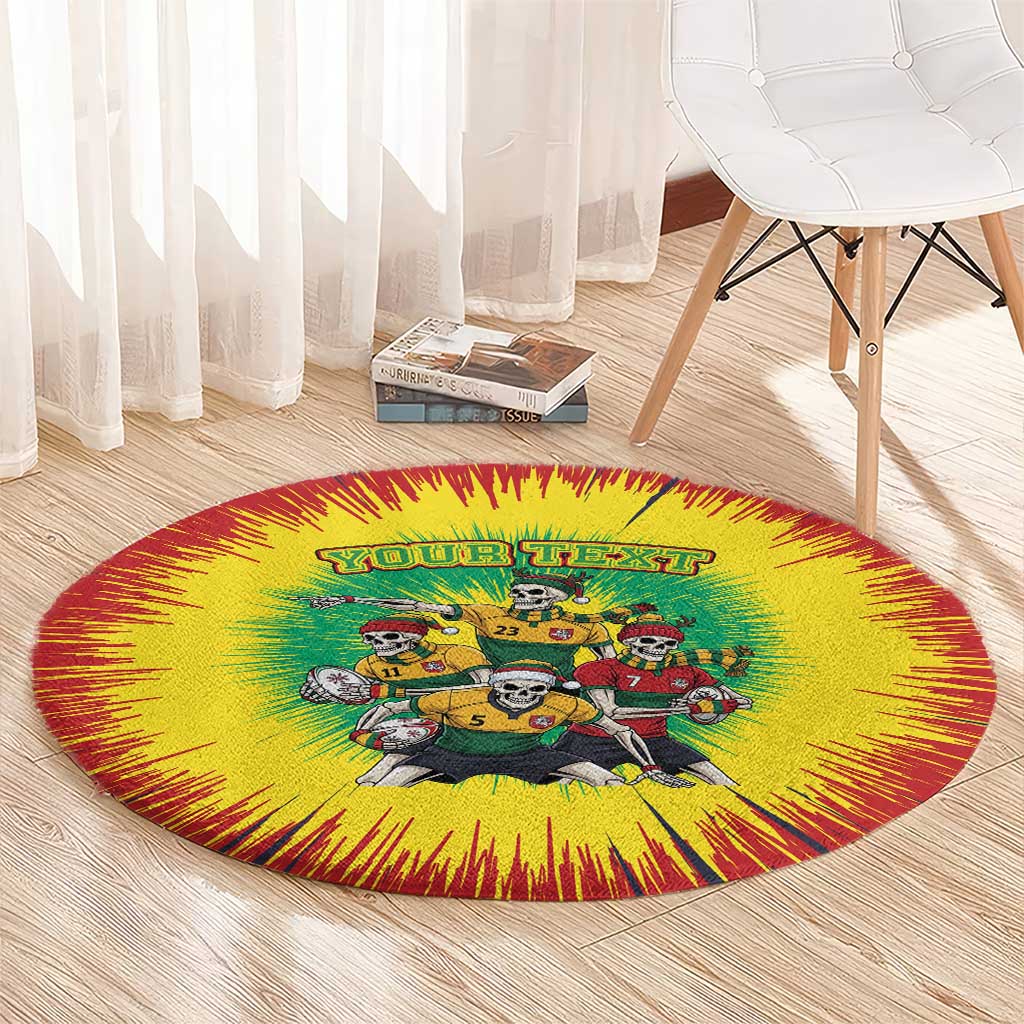 Personalized Lithuania Christmas Round Carpet Skeleton Rugby Tie Dye Vintage - Wonder Print Shop