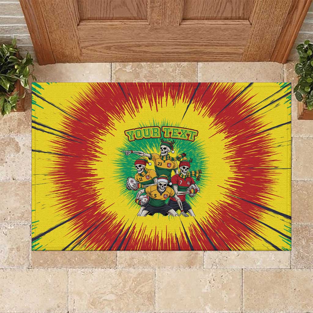 Personalized Lithuania Christmas Rubber Doormat Skeleton Rugby Tie Dye Vintage - Wonder Print Shop