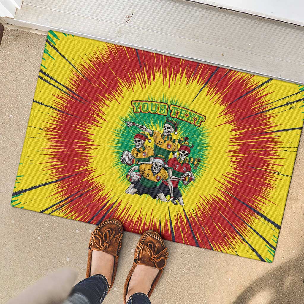 Personalized Lithuania Christmas Rubber Doormat Skeleton Rugby Tie Dye Vintage - Wonder Print Shop