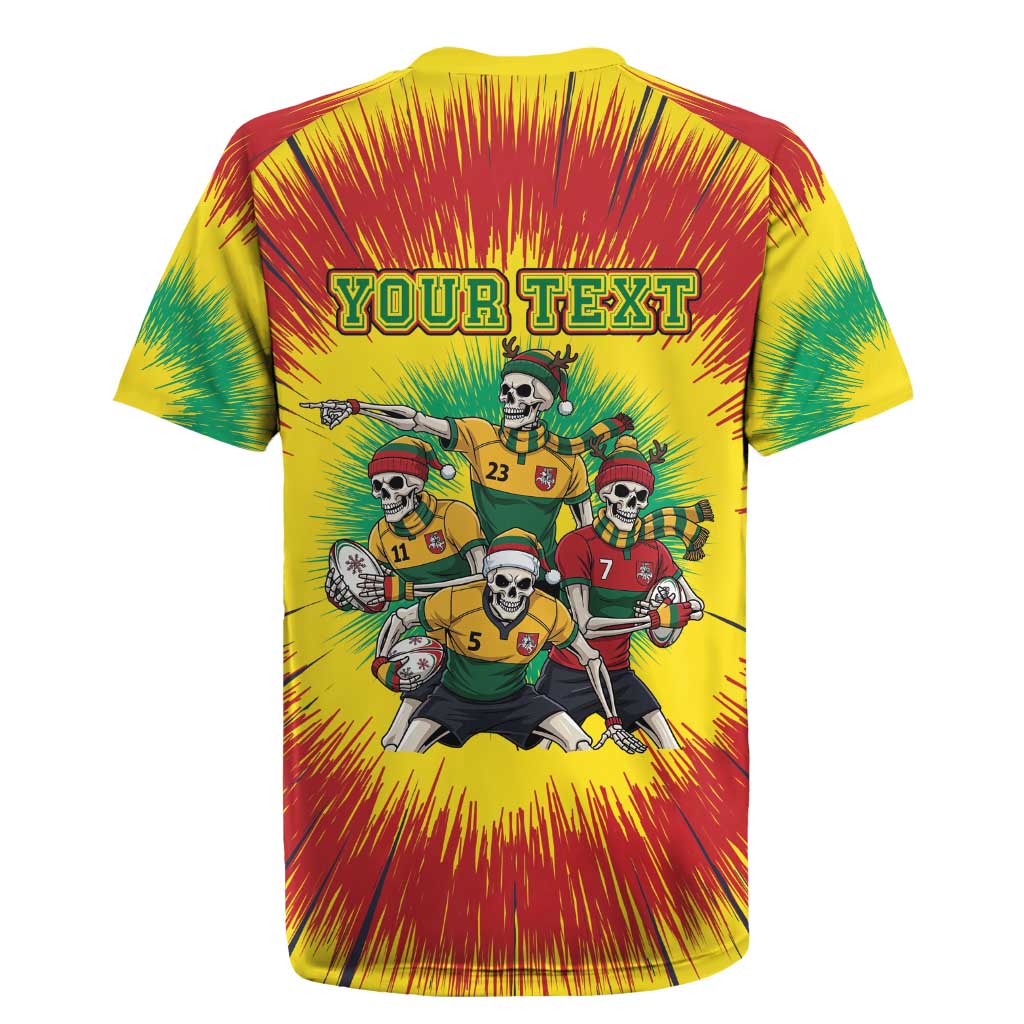 Personalized Lithuania Christmas Rugby Jersey Skeleton Rugby Tie Dye Vintage - Wonder Print Shop