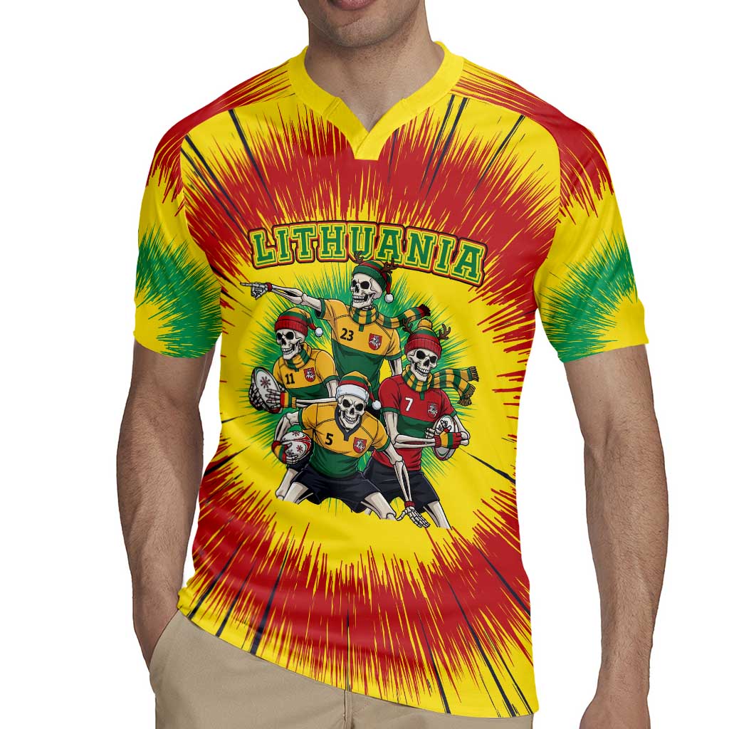 Personalized Lithuania Christmas Rugby Jersey Skeleton Rugby Tie Dye Vintage - Wonder Print Shop