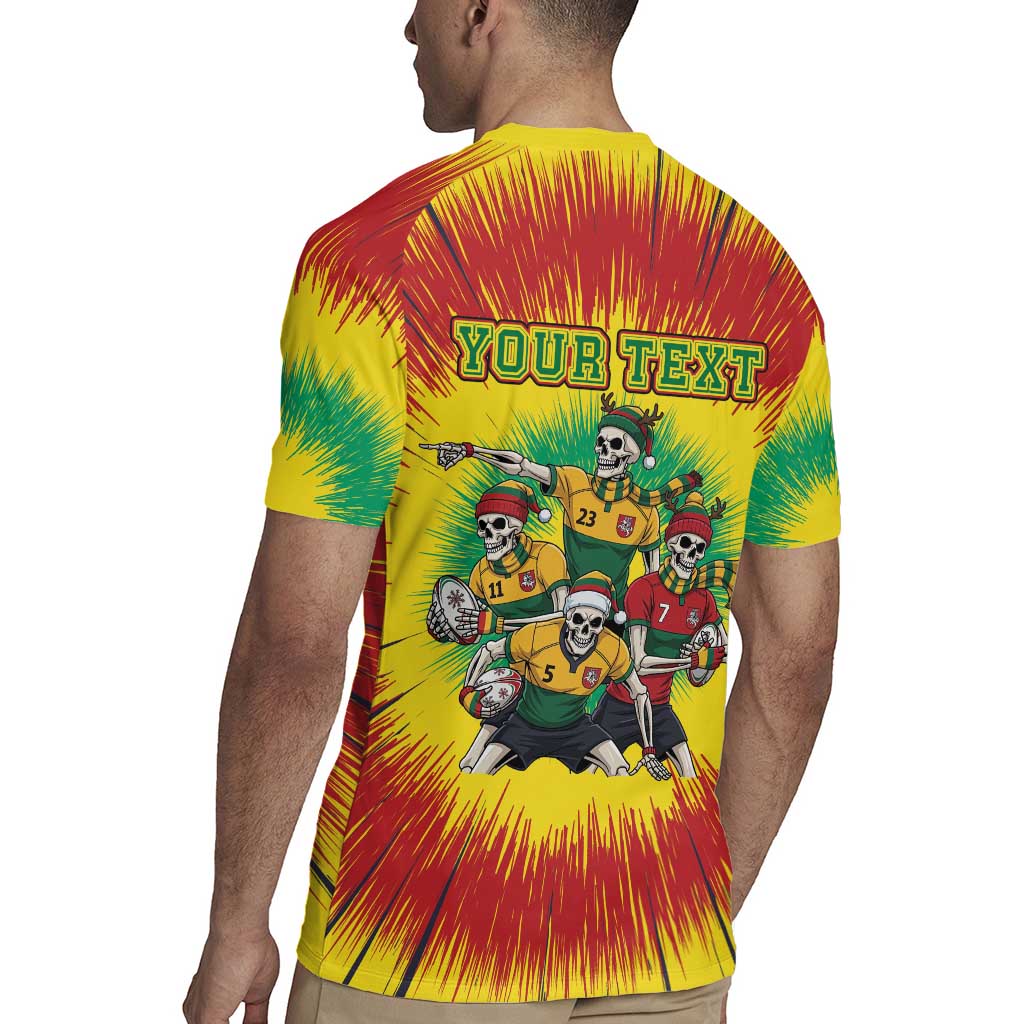 Personalized Lithuania Christmas Rugby Jersey Skeleton Rugby Tie Dye Vintage - Wonder Print Shop