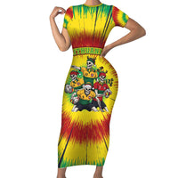 Personalized Lithuania Christmas Short Sleeve Bodycon Dress Skeleton Rugby Tie Dye Vintage - Wonder Print Shop