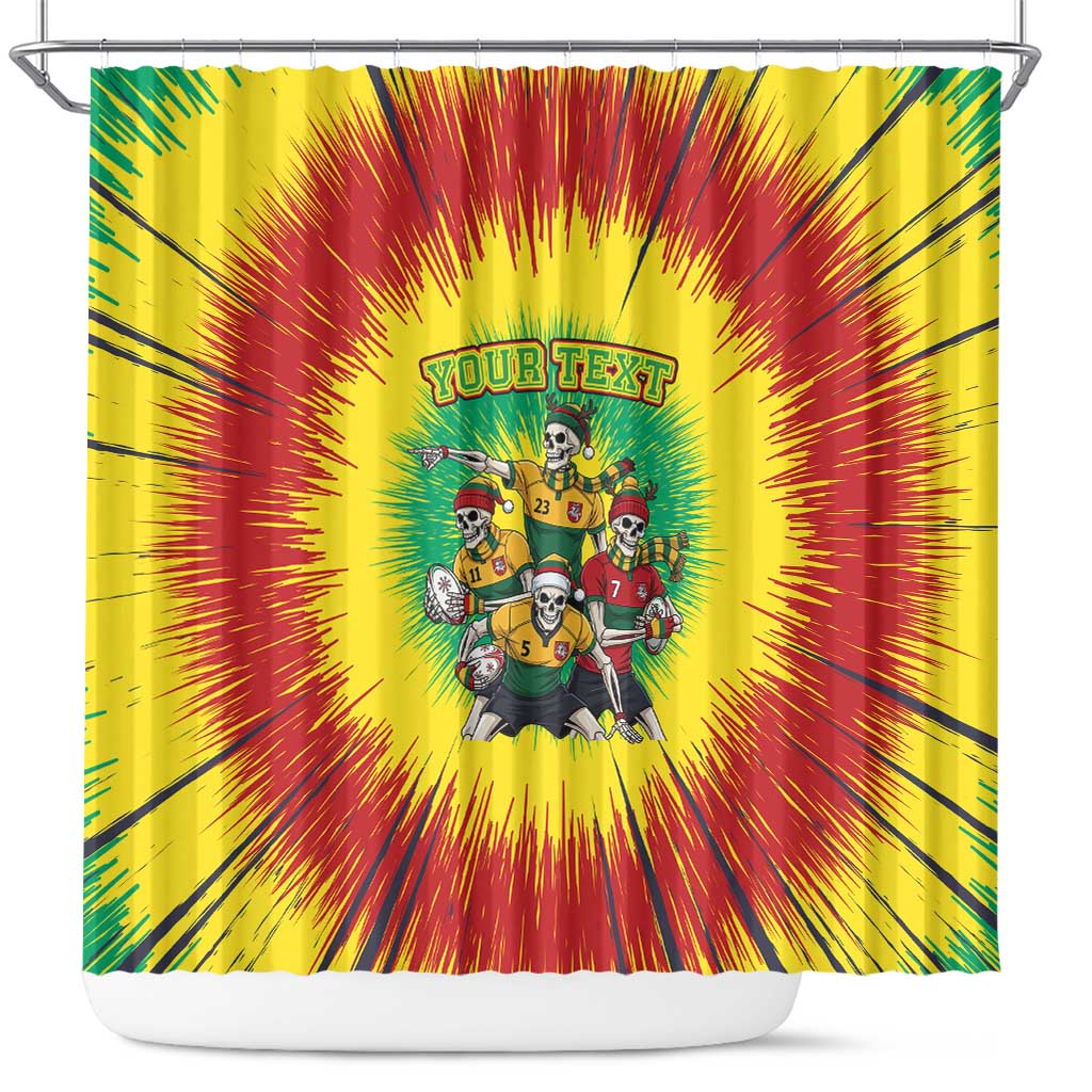 Personalized Lithuania Christmas Shower Curtain Skeleton Rugby Tie Dye Vintage - Wonder Print Shop