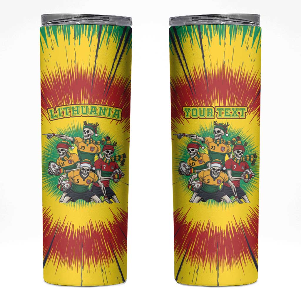 Personalized Lithuania Christmas Skinny Tumbler Skeleton Rugby Tie Dye Vintage - Wonder Print Shop