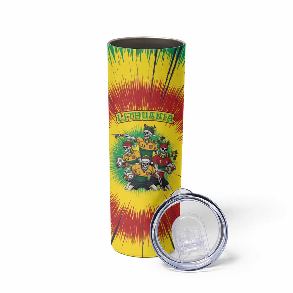 Personalized Lithuania Christmas Skinny Tumbler Skeleton Rugby Tie Dye Vintage - Wonder Print Shop
