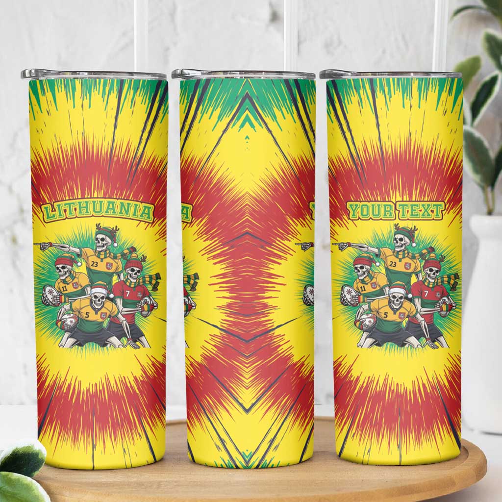 Personalized Lithuania Christmas Skinny Tumbler Skeleton Rugby Tie Dye Vintage - Wonder Print Shop