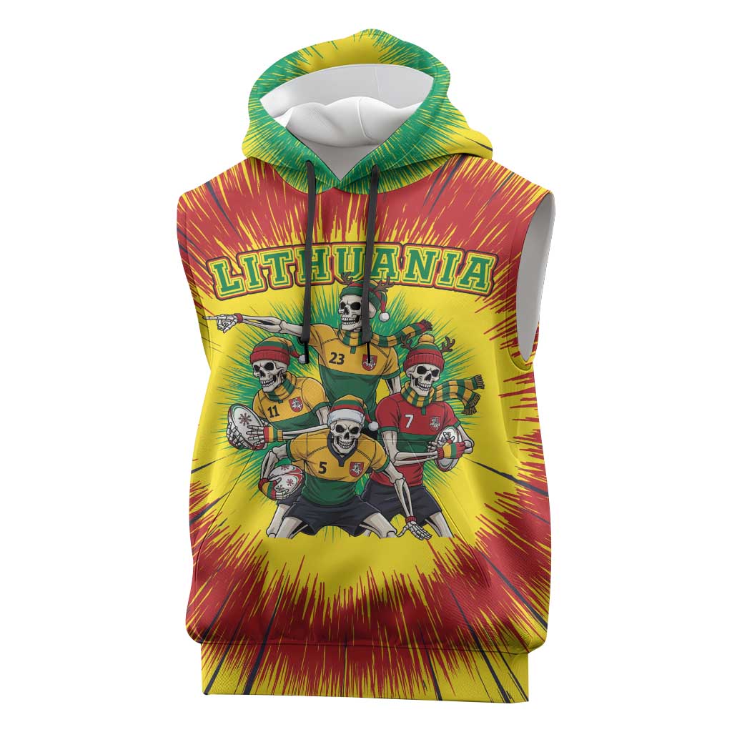 Personalized Lithuania Christmas Sleeveless Hoodie Skeleton Rugby Tie Dye Vintage - Wonder Print Shop