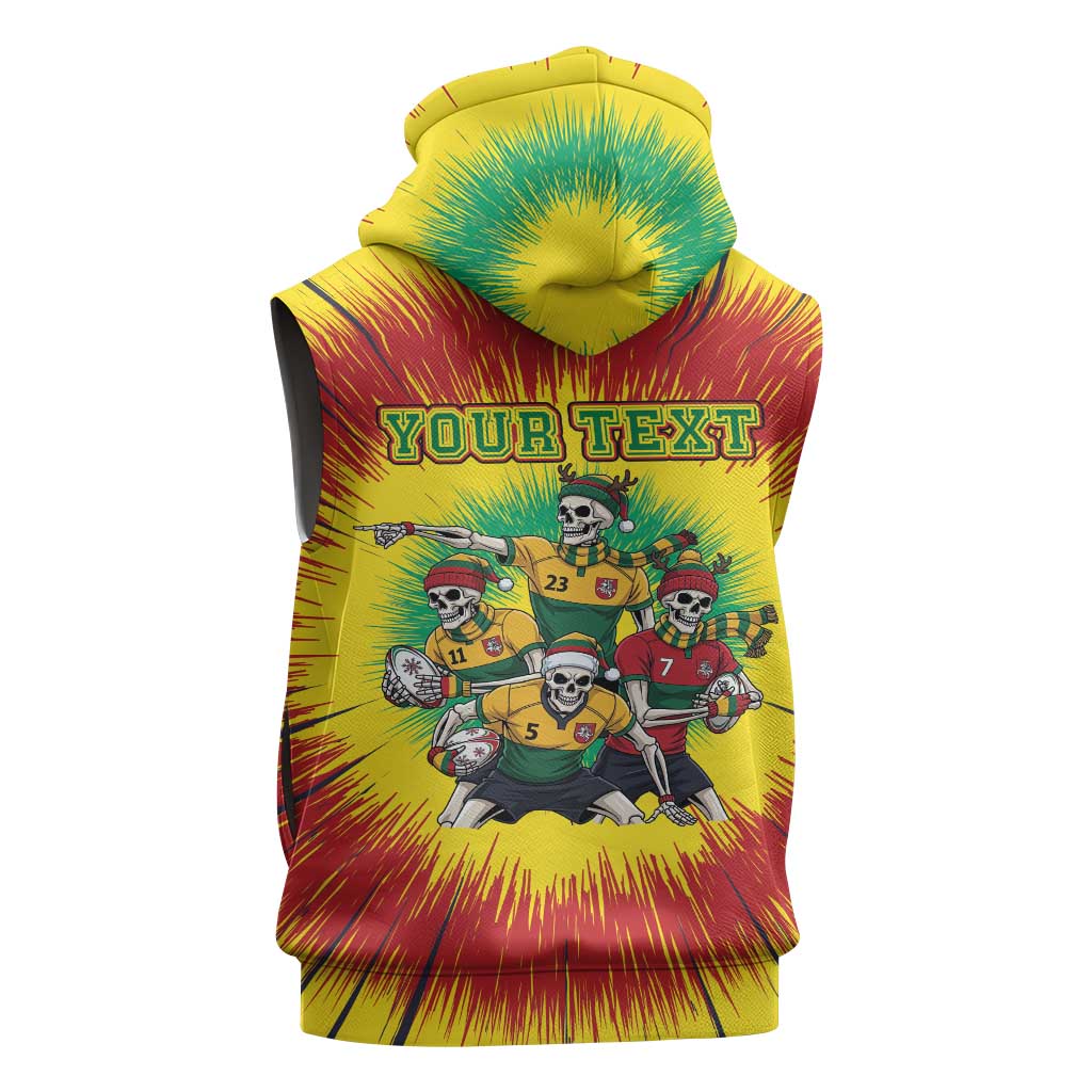 Personalized Lithuania Christmas Sleeveless Hoodie Skeleton Rugby Tie Dye Vintage - Wonder Print Shop