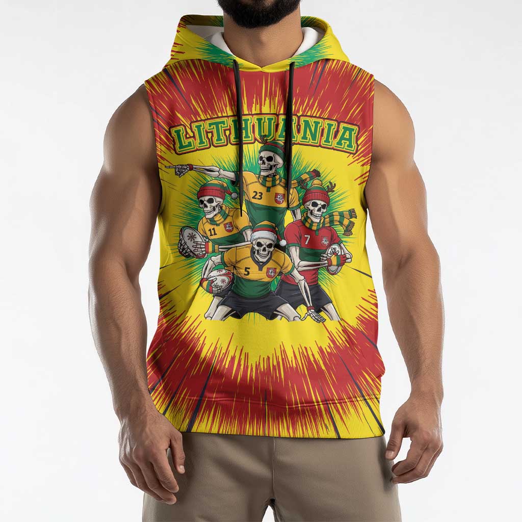 Personalized Lithuania Christmas Sleeveless Hoodie Skeleton Rugby Tie Dye Vintage - Wonder Print Shop
