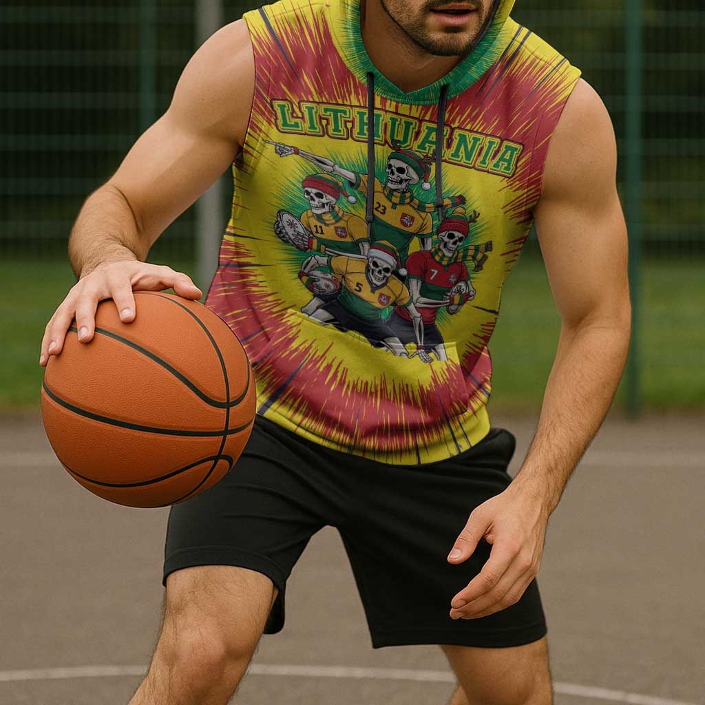 Personalized Lithuania Christmas Sleeveless Hoodie Skeleton Rugby Tie Dye Vintage - Wonder Print Shop