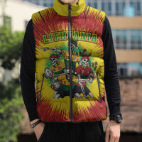 Personalized Lithuania Christmas Sleeveless Puffer Jacket Skeleton Rugby Tie Dye Vintage - Wonder Print Shop