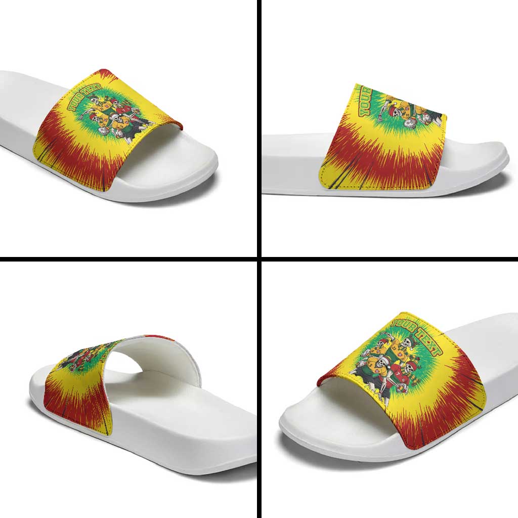 Personalized Lithuania Christmas Slide Sandals Skeleton Rugby Tie Dye Vintage - Wonder Print Shop