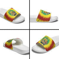 Personalized Lithuania Christmas Slide Sandals Skeleton Rugby Tie Dye Vintage - Wonder Print Shop