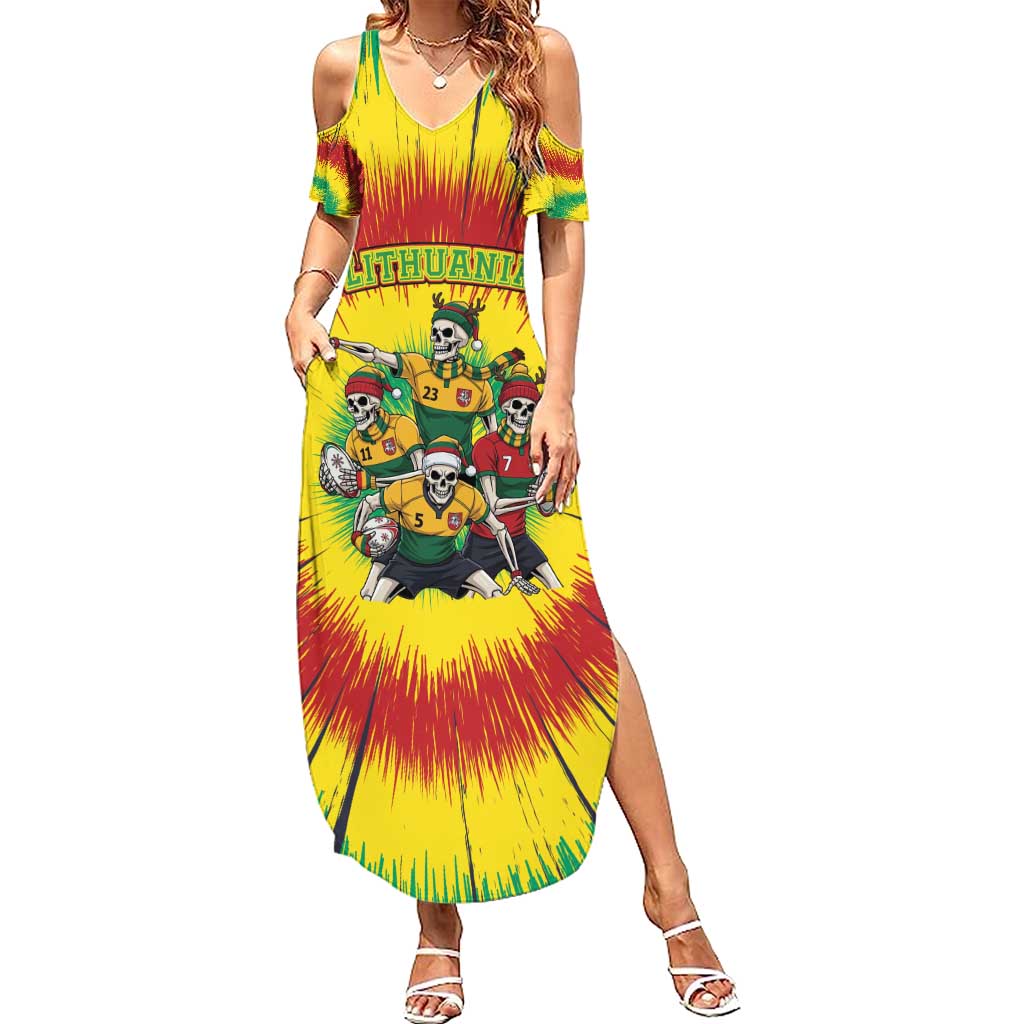Personalized Lithuania Christmas Summer Maxi Dress Skeleton Rugby Tie Dye Vintage - Wonder Print Shop