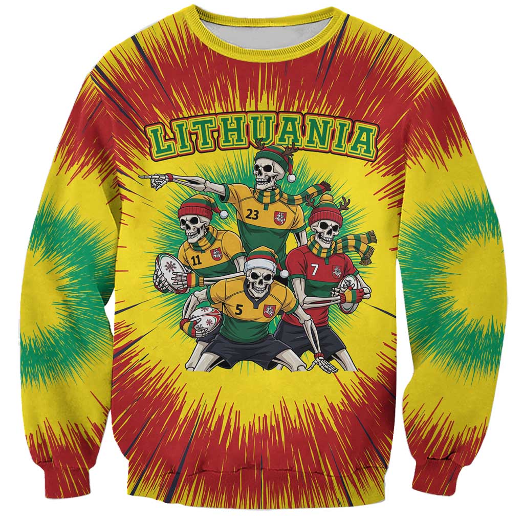 Personalized Lithuania Christmas Sweatshirt Skeleton Rugby Tie Dye Vintage - Wonder Print Shop