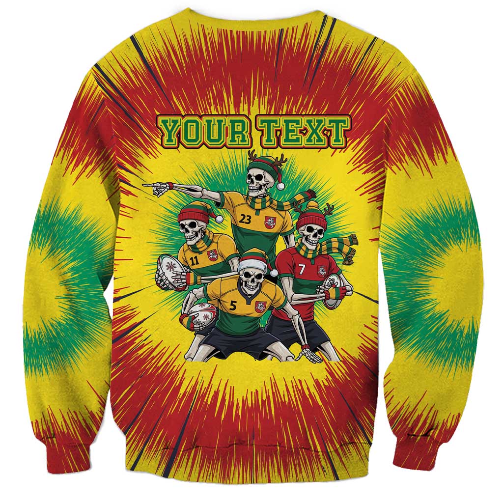 Personalized Lithuania Christmas Sweatshirt Skeleton Rugby Tie Dye Vintage - Wonder Print Shop