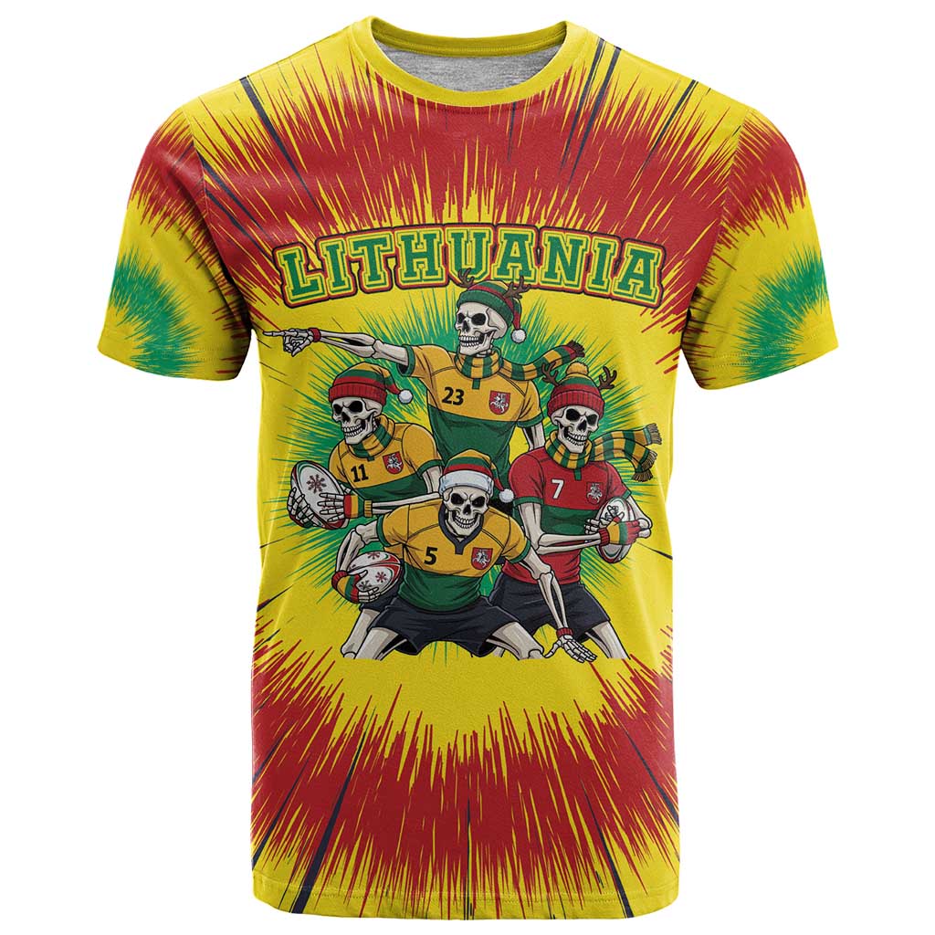 Personalized Lithuania Christmas T Shirt Skeleton Rugby Tie Dye Vintage - Wonder Print Shop