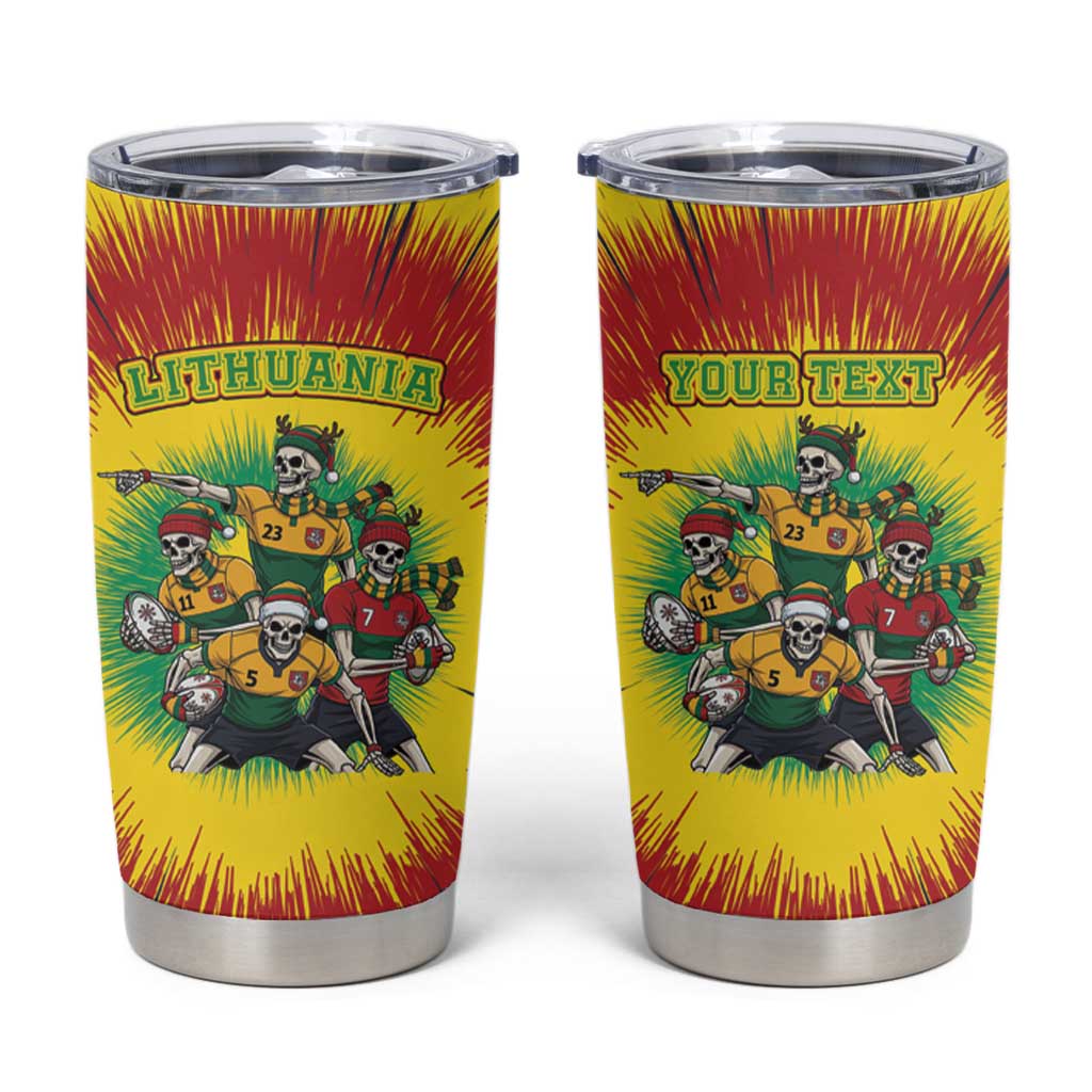 Personalized Lithuania Christmas Tumbler Cup Skeleton Rugby Tie Dye Vintage - Wonder Print Shop