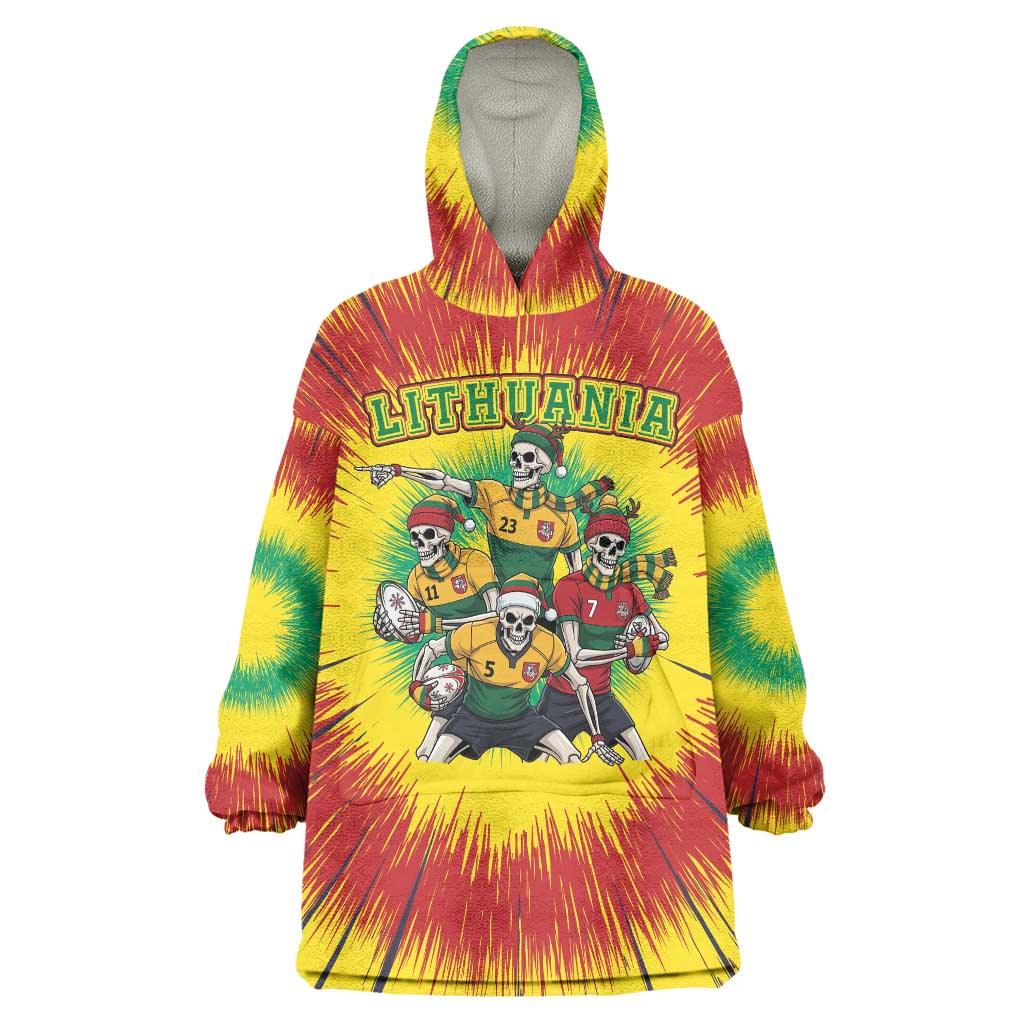 Personalized Lithuania Christmas Wearable Blanket Hoodie Skeleton Rugby Tie Dye Vintage - Wonder Print Shop