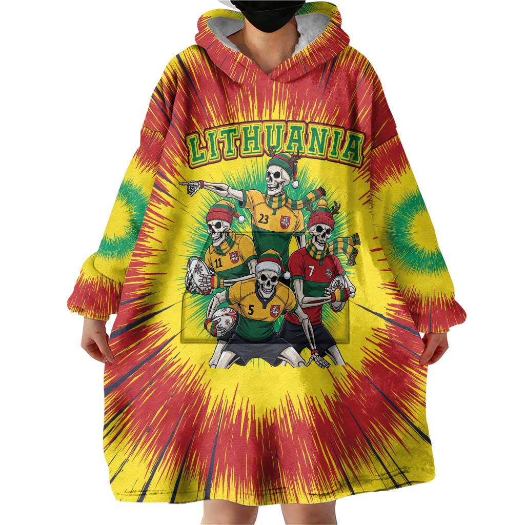 Personalized Lithuania Christmas Wearable Blanket Hoodie Skeleton Rugby Tie Dye Vintage - Wonder Print Shop