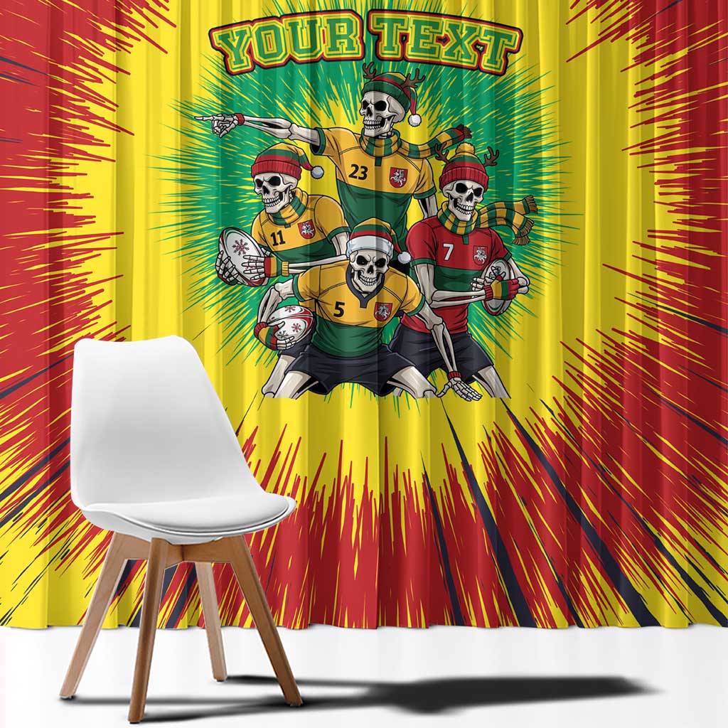 Personalized Lithuania Christmas Window Curtain Skeleton Rugby Tie Dye Vintage - Wonder Print Shop