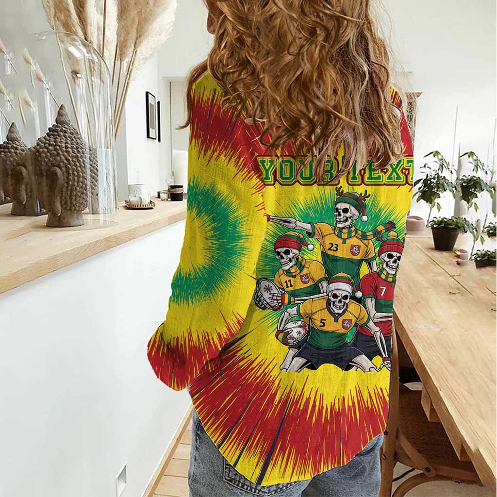 Personalized Lithuania Christmas Women Casual Shirt Skeleton Rugby Tie Dye Vintage - Wonder Print Shop