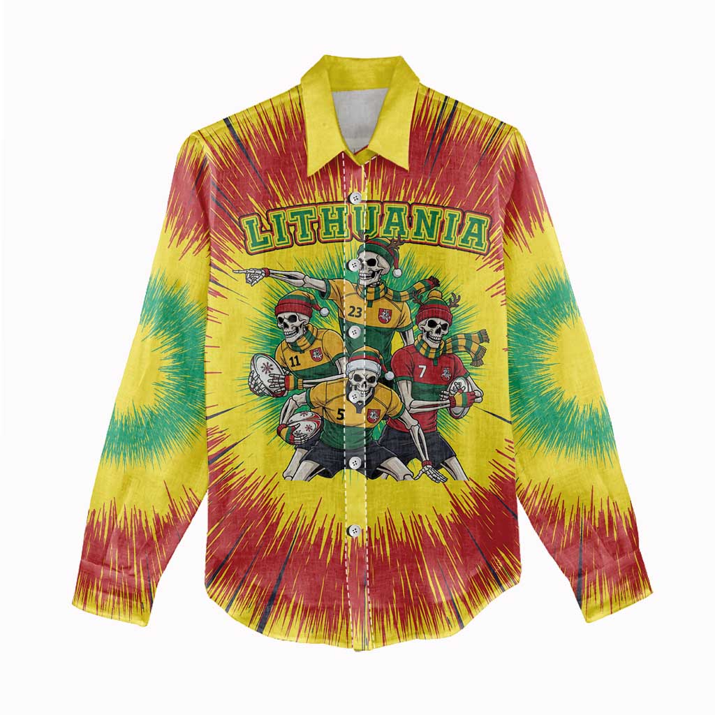 Personalized Lithuania Christmas Women Casual Shirt Skeleton Rugby Tie Dye Vintage - Wonder Print Shop