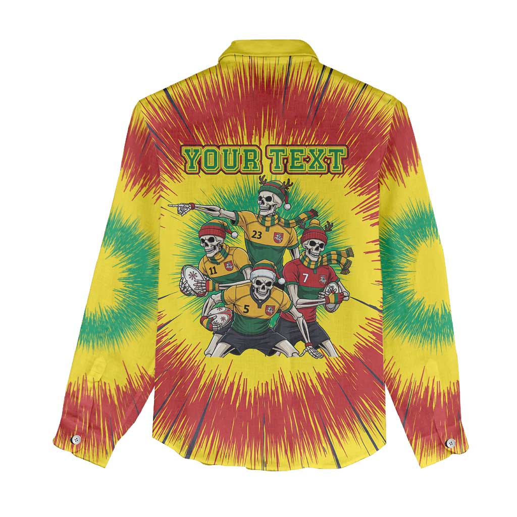 Personalized Lithuania Christmas Women Casual Shirt Skeleton Rugby Tie Dye Vintage - Wonder Print Shop