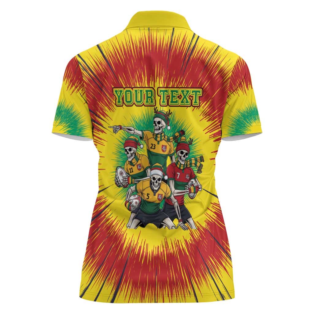 Personalized Lithuania Christmas Women Polo Shirt Skeleton Rugby Tie Dye Vintage - Wonder Print Shop