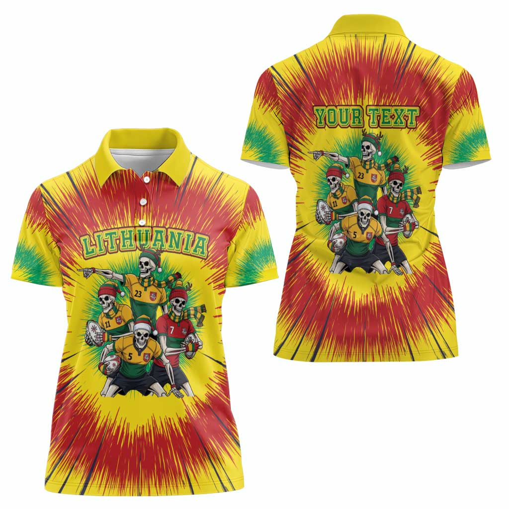 Personalized Lithuania Christmas Women Polo Shirt Skeleton Rugby Tie Dye Vintage - Wonder Print Shop