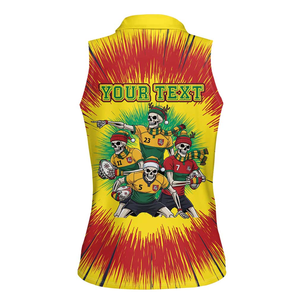 Personalized Lithuania Christmas Women Sleeveless Polo Shirt Skeleton Rugby Tie Dye Vintage - Wonder Print Shop