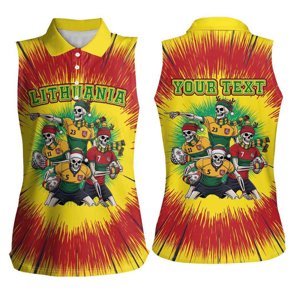 Personalized Lithuania Christmas Women Sleeveless Polo Shirt Skeleton Rugby Tie Dye Vintage - Wonder Print Shop