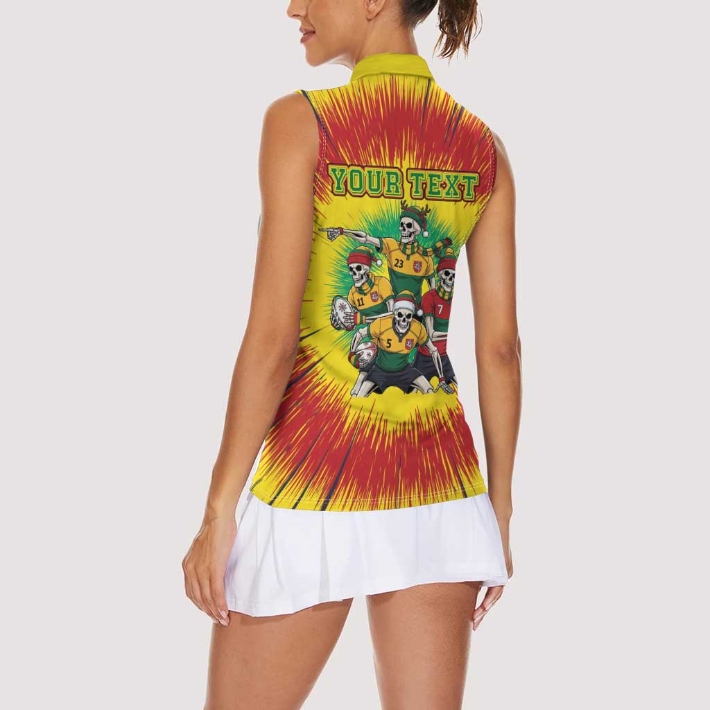 Personalized Lithuania Christmas Women Sleeveless Polo Shirt Skeleton Rugby Tie Dye Vintage - Wonder Print Shop